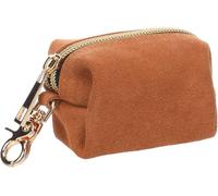 Dispensador bolsas caca perro - Sueda Caramelo - cuero - con cremallera y mosquetón - elegante y funcional - incluye 1 rollo con 20 bolsas (220 x 320 mm) - Flamingo
