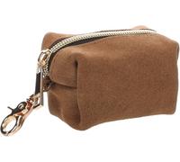 Dispensador bolsas caca perro - Sueda Marrón - cuero - con cremallera y mosquetón - clásico y duradero - incluye 1 rollo con 20 bolsas (220 x 320 mm) - Flamingo