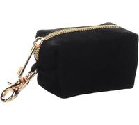 Dispensador bolsas caca perro - Sueda Negro - cuero - con cremallera y mosquetón - resistente y elegante - incluye 1 rollo con 20 bolsas (220 x 320 mm) - Flamingo