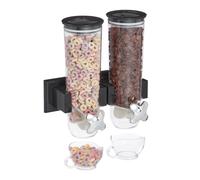Relaxdays Dispensador Cereales Doble, Montaje Pared, Dosificador Frutos Secos, Botes Caramelos, Avena, Plástico, Negro