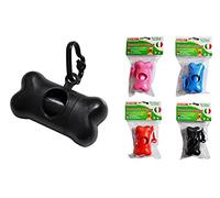 Dispensador con forma de hueso con 15 bolsas higiénicas para perros, clip para correa, bolsas grandes de 30 x 23 cm, colores surtidos, kit portátil para pasear y limpiar