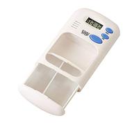 Dispensador de 2 pastillas, tabletas inteligentes con hebilla de tarjeta transparente, pastillero de dos compartimentos con alarma con soporte de hebilla transparente LCD de 0,7 para personas mayores