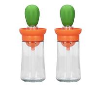 Dispensador de aceite de 2 piezas con cepillo de silicona, contenedor de aceite a prueba de fugas, botella de vidrio, accesorios de cocina para cocinar, barbacoa, parrilla, (naranja verde)