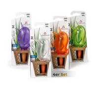 Dispensador de agua ''bördy Juego de 4, tamaño 20 cm, volumen 220 ml para hasta 4 días de riego de plantas, lila, verde, transparente y naranja