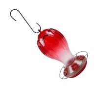 Dispensador de agua de colibrí de vidrio reforzado de 15 cm de ancho de la base a prueba de fugas, excelente para jardines, comedero de colibríes, comedero de vidrio, rojo soplado a mano, para jardín