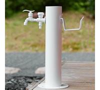 Dispensador de agua en columna de acero inoxidable para exteriores: hidrante de jardín independiente con grifo doble y soporte cilíndrico para manguera para un fácil acceso al agua y un pais