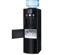 Dispensador de agua fría y caliente con máquina de hielo: enfriador de agua fría embotellada 2 en 1 con bloqueo de seguridad para niños, produce 15 kg de hielo por 24 horas para oficinas y salas de re