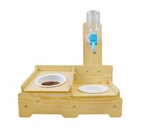Dispensador de agua para mascotas, soporte ajustable de madera, estación de alimentación elevada con 2 cuencos elevados para alimentos y agua para cachorros, gatitos, interiores, hogar, cocina, jardín