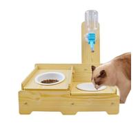 Dispensador De Agua Para Perros | Bebedero De Madera Con 2 Boles | Dispensador De Agua Y Comida Ajustable Felino - Para Cachorro Gatito Mascota Animal Interior Hogar Balcón Apartamento Exterior Jardín