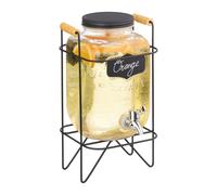 Relaxdays Dispensador Bebidas con Soporte, Recipiente Limonada 4 L, Grifo de Hierro y Tapa, Cristal, Transparente/Negro