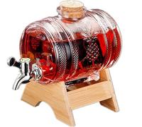 Dispensador de Bebidas Barril Vidrio 1L/3L/5L con Grifo y Soporte Madera Limonada a Prueba Fugas Tapas Corcho Para Decantador Whisky Heladas Líquidos 1000ml