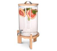 Navaris Dispensador de Bebidas de Cristal - Botella con Grifo Soporte y Tapa de Madera para Bebida Caliente o fría - Garrafa de Agua de 7 L - Sin BPA