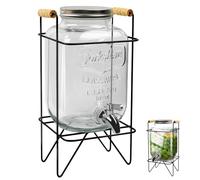 Dispensador de Bebidas de Cristal de 4 Litros Con Tapa, Recipiente de Agua Con Soporte y Grifo Antigoteo de Acero Inoxidable 304