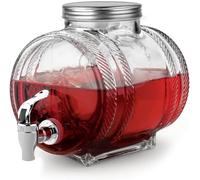 Dispensador de Bebidas de Vidrio en Forma De Barril con Grifo, Tarro de Cristal con Tapa de Aluminio y Grifo para Agua, Whisky, Vino y Refrescos, Ideal para Fiestas, Bodas y Eventos, 2.8 Litros