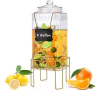 Dispensador de bebidas, dispensadores de bebidas de 2 galones para fiestas, dispensador de bebidas con soporte, tapa de vidrio y espiga de acero inoxidable a prueba de fugas, ideal para limonada,