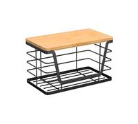 Dispensador de bolsas de basura, diseño bajo fregadero con bandeja de madera | Estante de almacenamiento apilable de pared para cocina, salón, inodoro, balcón, baño, comedor, dormitorio