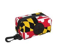 Dispensador de bolsas para excrementos de perro con diseño de bandera de Maryland, bolsa pequeña con cremallera y mosquetón