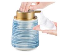 Dispensador de Bomba Botellas de champú líquido for Manos y Platos cerámica Modern Stripe, 25 oz con Bomba Dorada Imprescindibles para el baño(Blue)