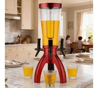 Dispensador de Cerveza Dispensador de Cerveza Tipo Torre con Cilindro de Hielo, Dispensador de Cerveza con Forma de Jirafa y 3 Grifos, Torre de Mimosas para Eventos en Casa(Red)