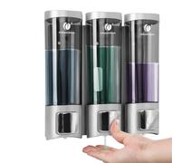 Dispensador de champú para ducha, dispensador de jabón, 3x200 ml, cámara sin taladro, bomba de ducha montada en la pared, caja de champú, loción de gel de ducha, hotel, plata
