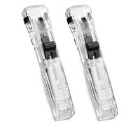 Dispensador de clips de papel de mano, Mini grapadora de empuje con capacidad de 40 hojas, cortapelos rápido portátil para fijar documentos y notas, 2 uds. (Transparente)