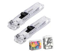 Dispensador de clips de papel - Ergonomic Stationery With 100 abrazaderas, 2 Pieces Paper Fixing Binder Clip Stapler - For Classrooms Homes Study Rooms Meeting Rooms Teachers Students Accountants