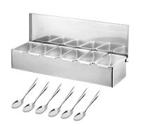 Dispensador de condimentos, estación de cobertura de pizza de 6 compartimentos con tapa, bandejas de ingredientes reutilizables para fiestas de pizza, barbacoas y eventos