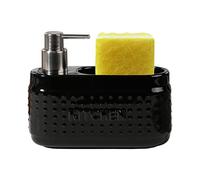 Dispensador de detergente para platos negro para fregadero de cocina. Dispensador de líquido para lavavajillas de cerámica con soporte de esponja, gran capacidad de 21 onzas