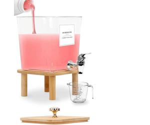 Dispensador de Detergente,Recipientes de Almacenamiento de Lavandería con Soporte de Madera,Grifo y Tapa,Tarros de Almacenamiento de Detergente,Botella de Almacenamiento de Suavizante de Tela