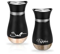Dispensador de Especias, Juego de Salero y Pimentero, Salero y Pimentero con Fondo de Cristal y Tapa de Acero Inoxidable, Accesorios de Cocina, para Casa, Cocina, 2 Piezas, Negro