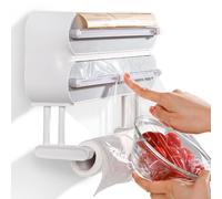 Dispensador de Film Transparente 3 en 1, Cortador de Papel de Aluminio, dispensador magnético de Papel de Aluminio y Film Transparente, portarrollos de Cocina magnético (Gris)