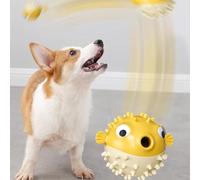 Dispensador de golosinas con diseño de peces para perros que se mueve de forma independiente y produce señales audibles para motivar la recuperación y la interacción sostenida (amarillo)