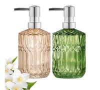 Dispensador de Jabón, 2 Piezas Dispensador Jabon Baño Vidrio, 450 ml Botella de Jabón de Manos, Botella de Loción de Cristal con Bomba, para Baño, Encimera, Cocina, Lavandería (Naranja, Verde)