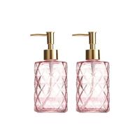 Dispensador de jabón (2 Unidades), Botella de Vidrio con Bomba, 330 ml/11 oz, vacía, rellenable, dispensador de loción y champú (A)