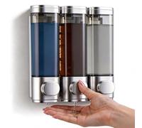Dispensador de Jabón 3 Cámaras de Pared,Jicyor Manual 300ml Sin Taladrar ABS Plateado para Gel de Baño Champú Jabón de Manos Baño Hotel Gimnasio