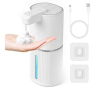 Dispensador de Jabón Automático,380 ml Espuma USB Recargable Dispensador Jabon Impermeable IPX5,4 Niveles Ajustables Dispensador Jabon Pared Sin Contacto para Baño Cocina Hotel (Espuma,Blanco)