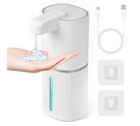 Dispensador de Jabón Automático,380 ml Espuma USB Recargable Dispensador Jabon Impermeable IPX5,4 Niveles Ajustables Dispensador Jabon Pared Sin Contacto para Baño Cocina Hotel (Líquido,Blanco)