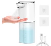 Dispensador de jabón automático, 400 ml, dispensador de jabón en aerosol recargable no táctil, montado en la pared con 4 cantidades de espuma ajustables, dispensador de jabón eléctrico IPX5 con sensor