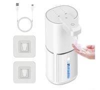Dispensador de jabón automático compacto con cuatro ajustes de dispensación ajustables, construcción ABS impermeable para baños, cocinas y áreas públicas (espuma blanca)