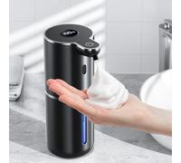 Dispensador de jabón automático con pantalla digital, dispensador de jabón eléctrico con sensor, montaje en pared, sin contacto, recargable por USB, IPX5, resistente al agua, dispensador de jabón de