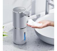 Dispensador de jabón automático de 380 ml, montaje en pared, sin contacto, con sensor, recargable, USB, para baño, cocina, oficina, color plateado