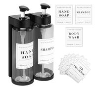 Dispensador de Jabón Baño Set de 300ml x 2 Dispensador de Lavado de Manos Montado en la Pared sin Perforaciones con Etiquetas,Dispensador de Líquido Recargable para Lociones, Uso Diario para Baño