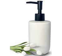 Dispensador de jabón Blanco con Bomba Negra Mate para baño, dispensador de loción cilíndrico de diseño Moderno Minimalista, dispensador de jabón de cerámica de 12 onzas, dispensador de líquido