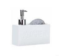 Dispensador de jabón, botella dispensadora de jabón de manos de resina blanca con caja de almacenamiento de esponja para organizador de fregadero de encimera (blanco)