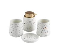 Dispensador de jabón cerámica for baño 4 Piezas con Bomba, Taza for Enjuague bucal y jabonera Dispensador Manos