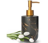Dispensador de jabón cerámico de mármol negro con bomba dorada para baño y cocina, dispensador de jabón líquido recargable, bote vacío (negro)