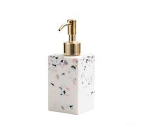 Dispensador de jabón con bomba dorada de acero inoxidable, 220 ml, terrazo | Cuerpo de terrazo con aspecto de piedra natural, elegante acabado dorado, se adapta a encimeras de baño