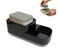 Dispensador de jabón con soporte de esponja, suministros de fregadero 2 en 1, dispensador de líquido para lavavajillas, para familias, padres, propietarios de viviendas, apartamentos, cafeterías