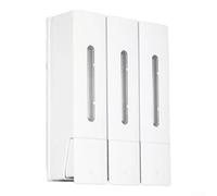 Dispensador de jabón de 3 cámaras de 400 ml, material ABS montado en la pared, botón de fácil recarga, soporte de gel de ducha, champú, color blanco, negro, gris, para baño, cocina, espacios públicos