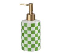 Dispensador de jabón de cerámica a Cuadros con Bomba Dorada Mate a Prueba de óxido, dispensador de jabón Decorativo para baño o Cocina (Verde y Blanco)